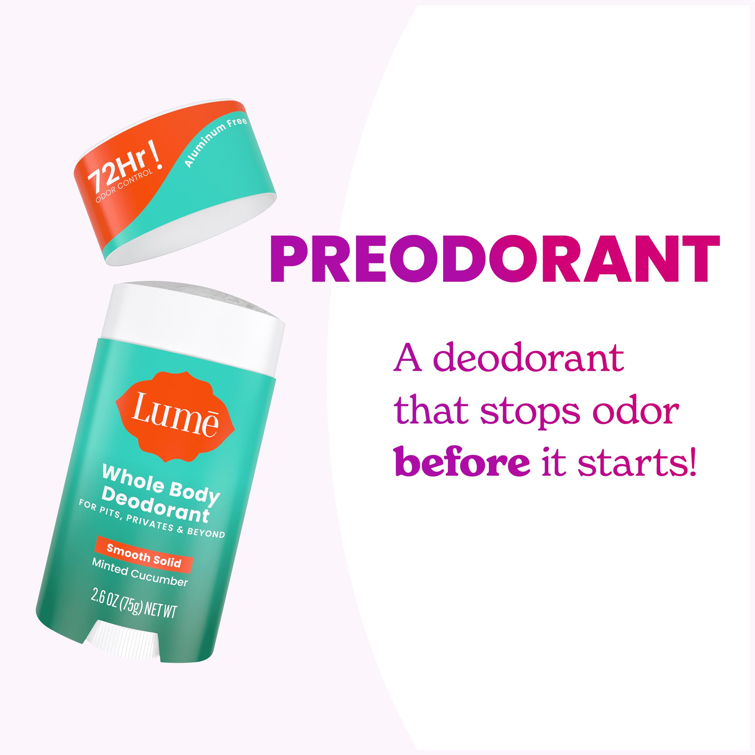 Lume Whole Body Deodorant – Minted Cucumber, 72-Hour Odor Control (3-Pack)