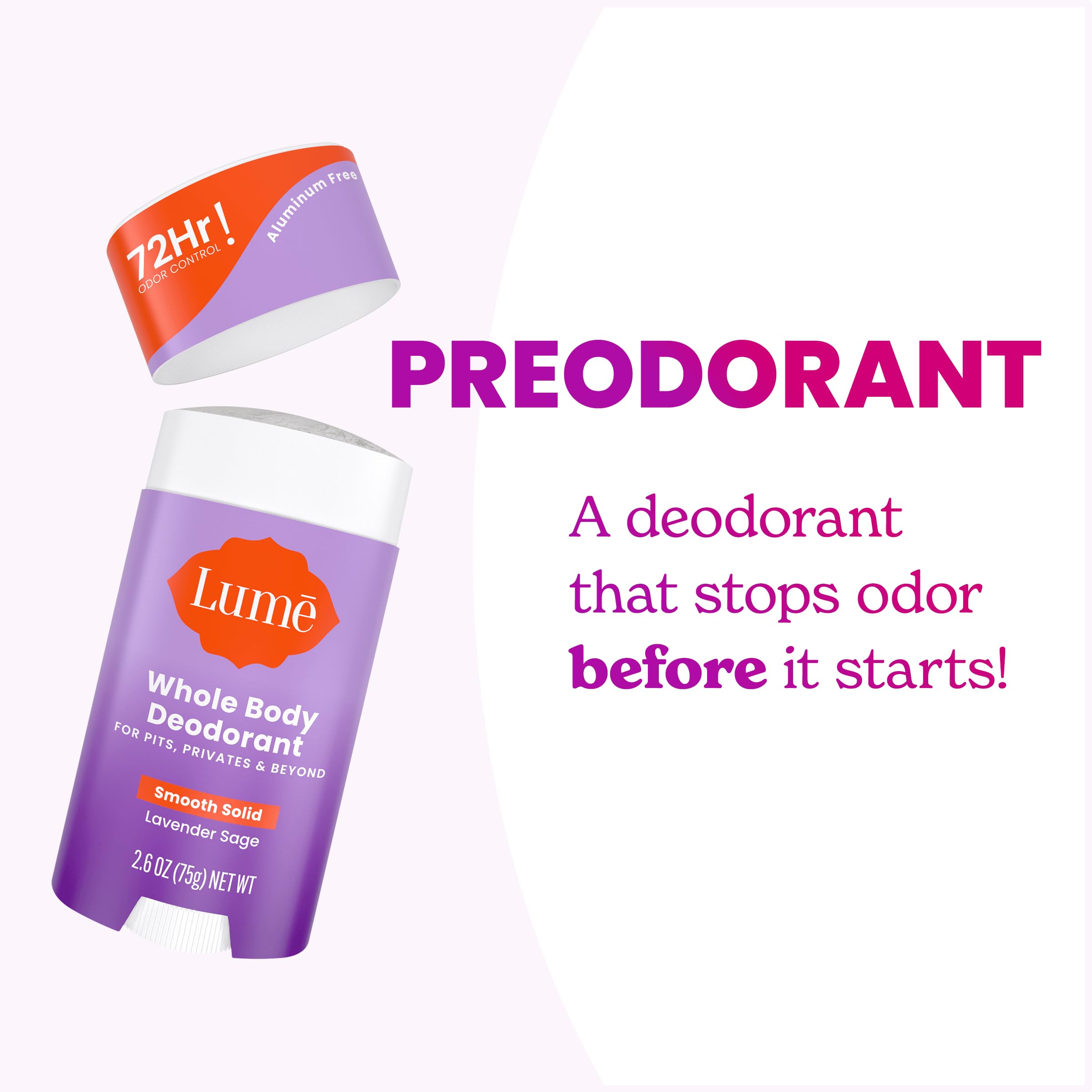 Lume Whole Body Deodorant - Aluminum & Baking Soda Free, 72-Hour Odor Control, Lavender Sage (Pack of 3)