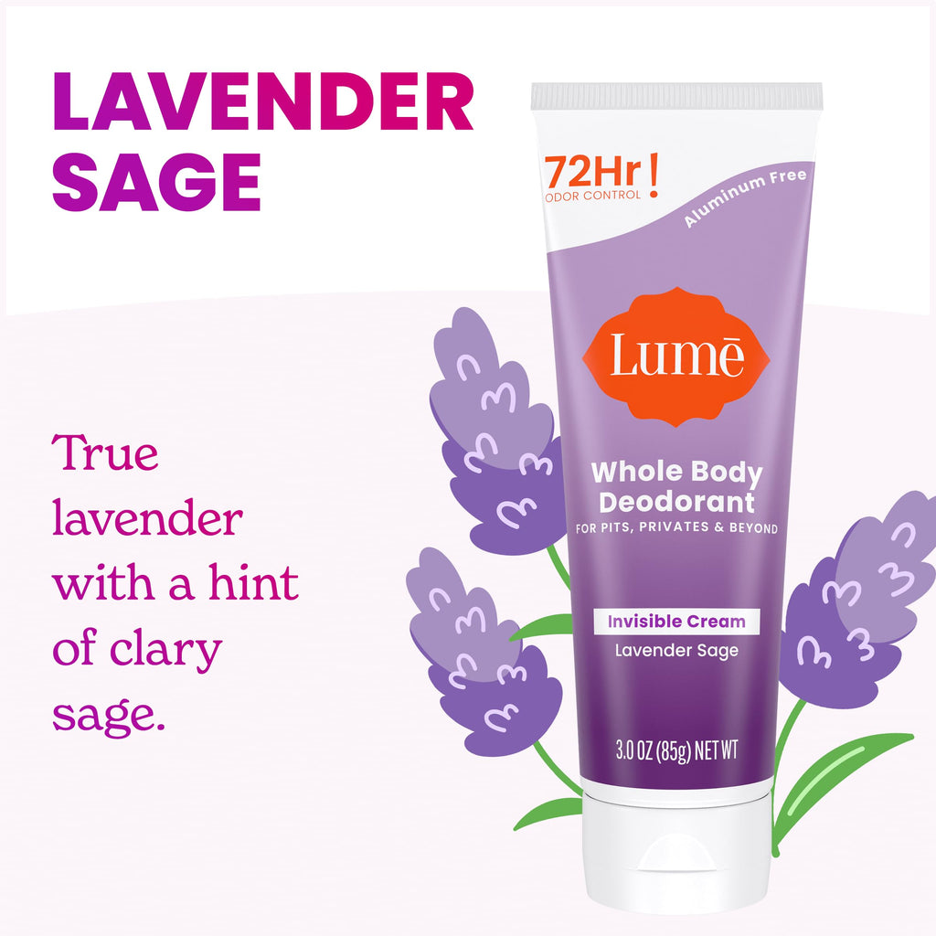 Lume Whole Body Deodorant - Lavender Sage | 72 Hour Odor Control, Aluminum Free & Baking Soda Free, 3 oz Tube (Pack of 2)