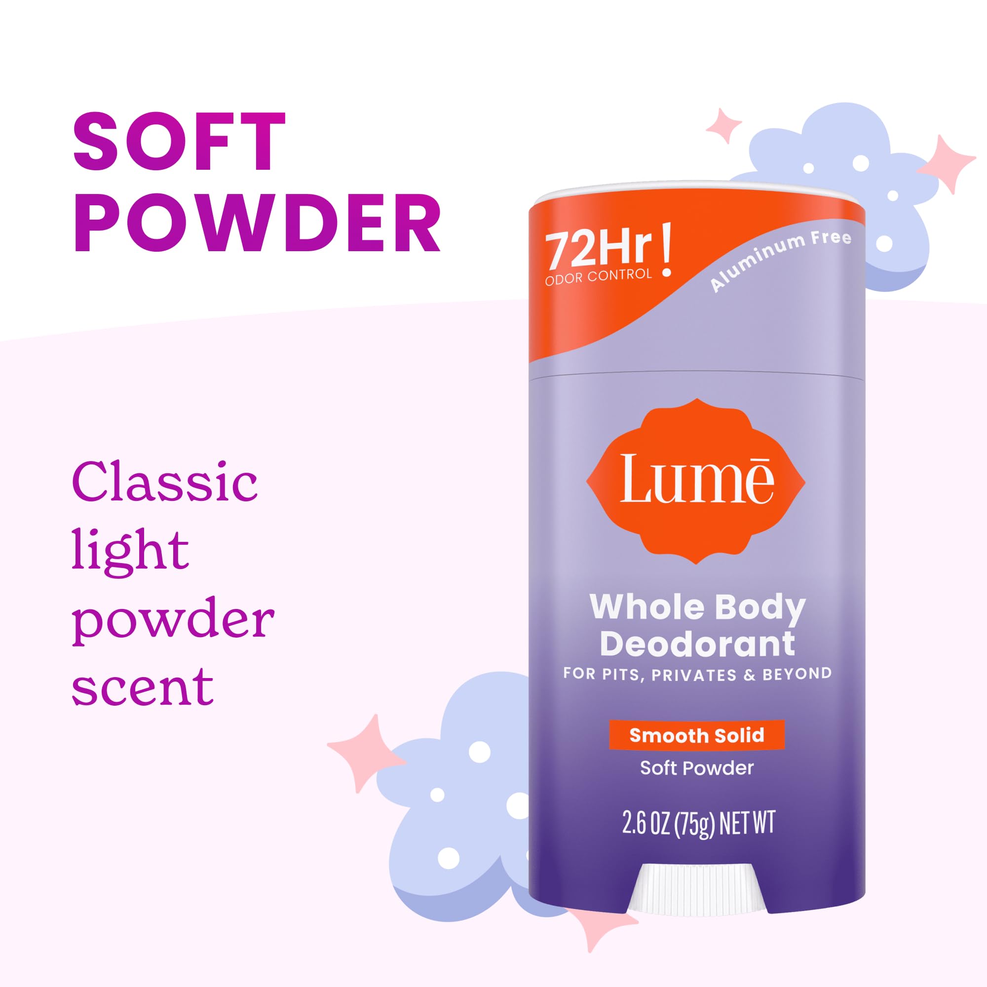 Lume Whole Body Deodorant – Doctor Developed, Smooth Powder Stick & Flushable Wipes (Aluminum & Baking Soda Free)