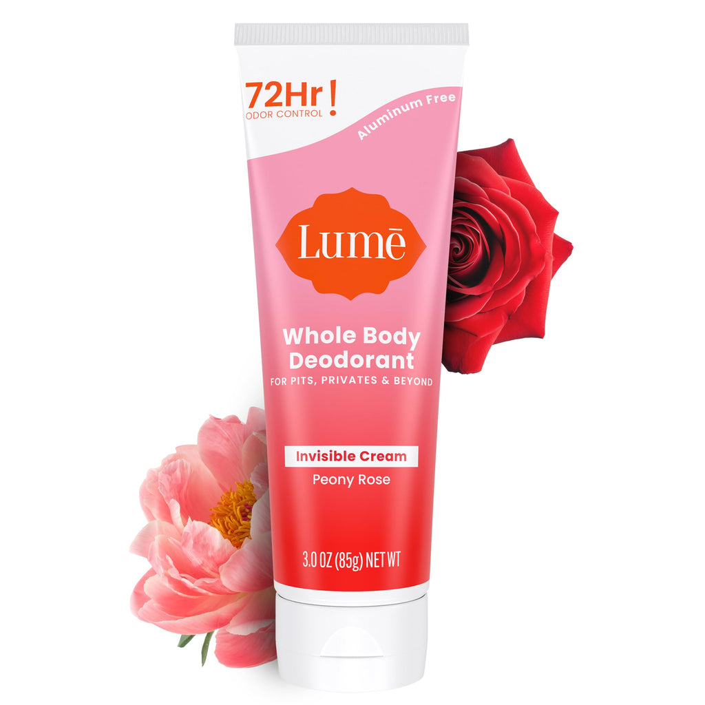 Lume Whole Body Deodorant – Peony Rose Invisible Cream Tube, 72-Hour Odor Control, Aluminum & Baking Soda Free