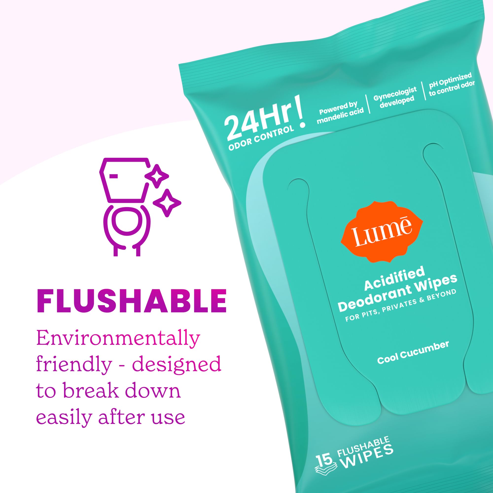Lume Acidified Body Wash & Flushable Deodorant Wipes — 24-Hour Odor Control | Lavender Sage + Cucumber