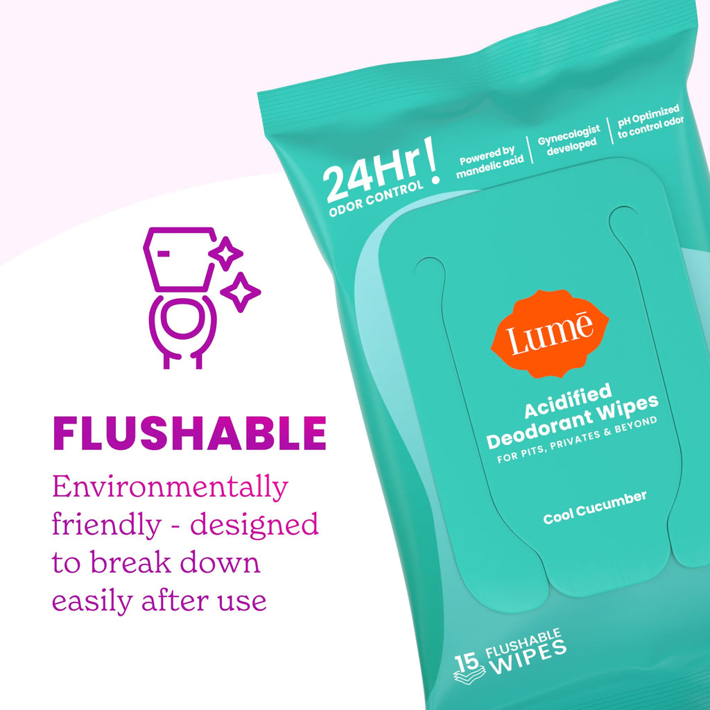 Lume Whole Body Deodorant – Unscented Stick + Flushable Wipes | Doctor Developed, Aluminum & Baking Soda Free