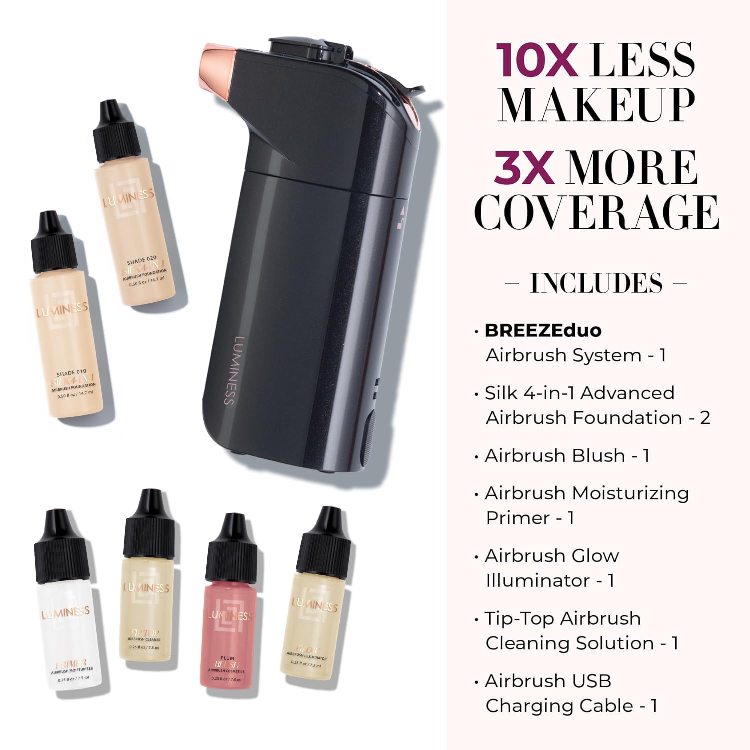 Luminess Breeze Duo Airbrush Makeup System – Fair Coverage, 9-Piece Kit with Silk Foundations & Primer
