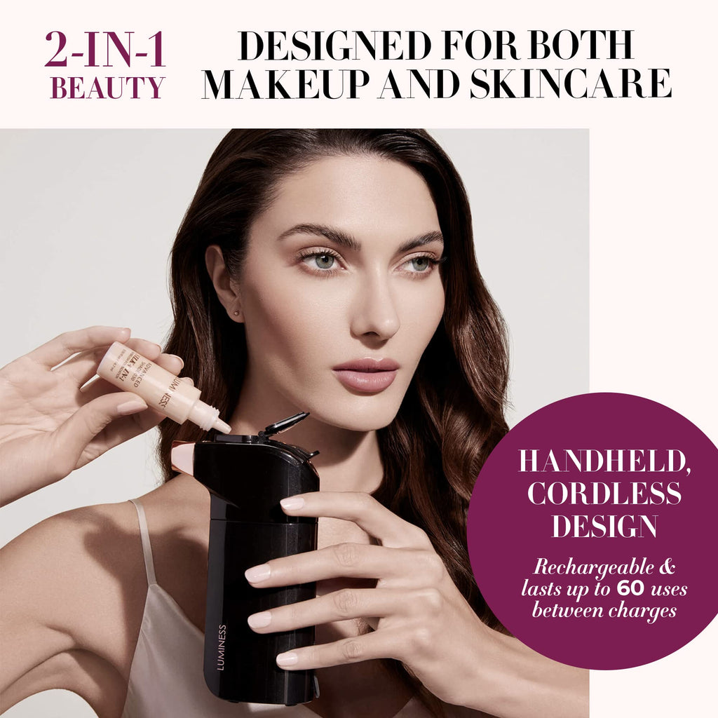 LUMINESS BREEZE DUO Airbrush Makeup System – 9-Piece Kit with 2 Silk Foundations, Plum Blush & Glow Highlighter