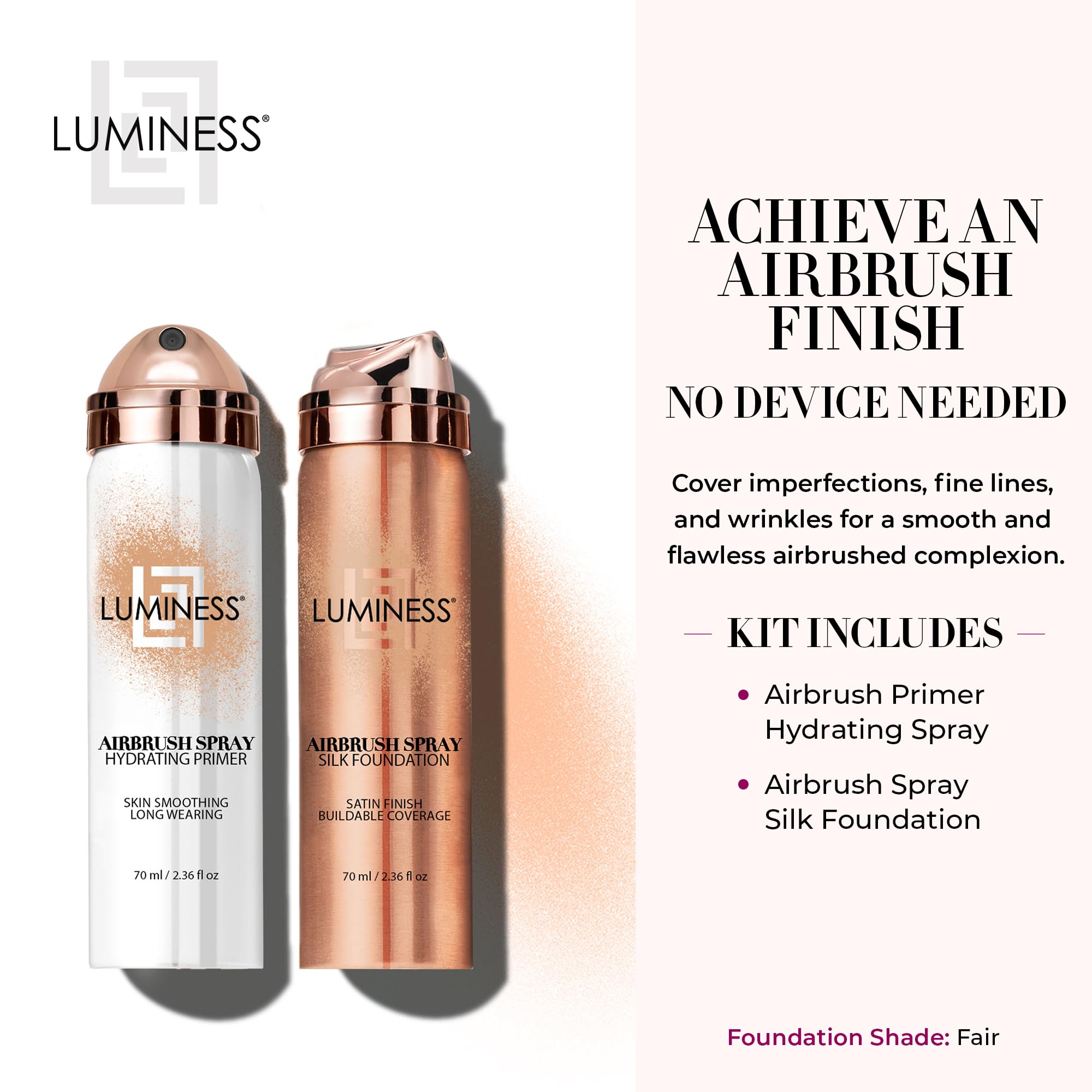 LUMINESS Silk Airbrush Foundation & Primer Kit – Hydrating Silk Formula (Shade Fair)