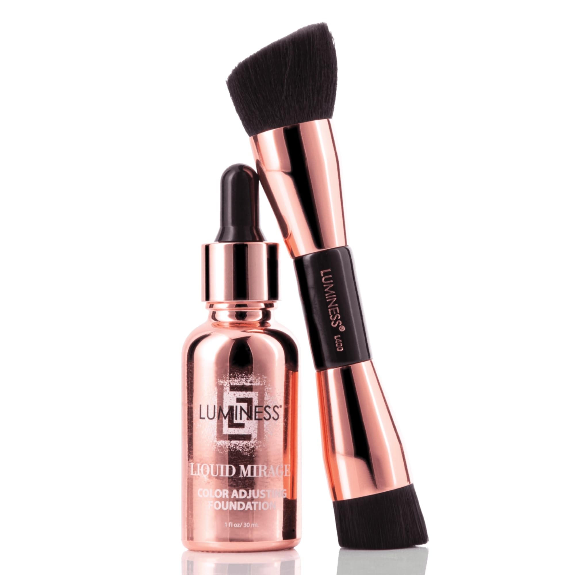 LUMINESS Liquid Mirage Foundation Kit with SPF 50 – Color-Changing Foundation, Primer & Brush