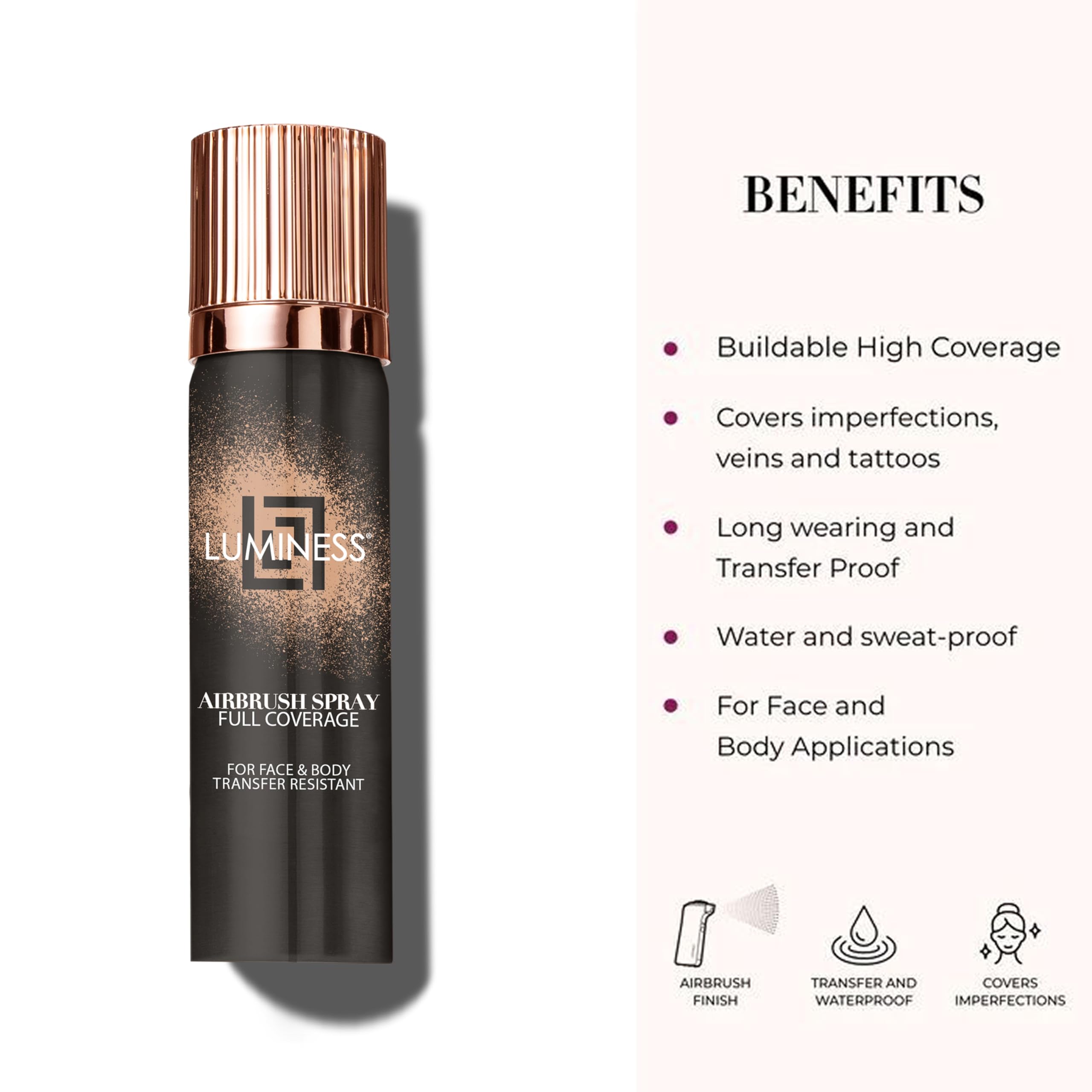 LUMINESS Airbrush Body Coverage - Tattoo Concealer Foundation for Face & Body | Water-Resistant, Long-Wear, Natural Finish - Light Tan