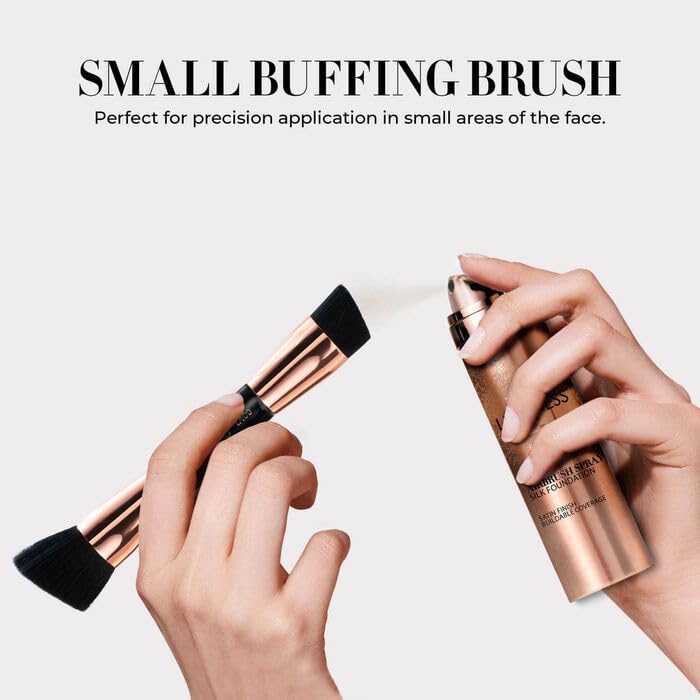 LUMINESS Silk Airbrush Foundation and Buffing Brush Kit – Buildable Coverage, Hydration, Shade Tan Dark