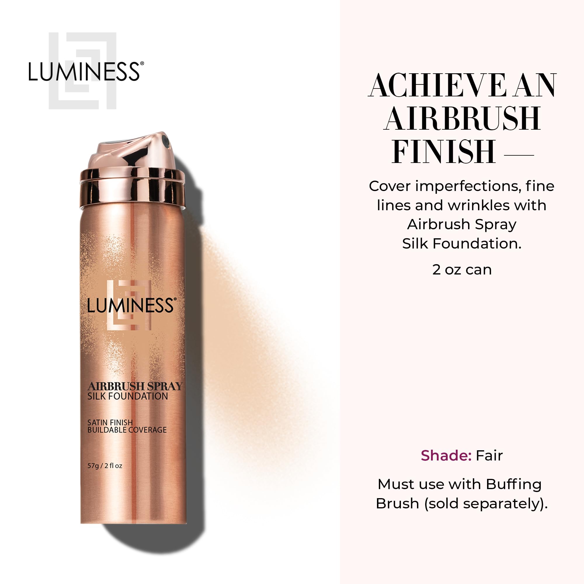 LUMINESS Silk Airbrush Spray Foundation – Full Coverage Hydrating Foundation, Hyaluronic Acid & Silk (Shade Fair)