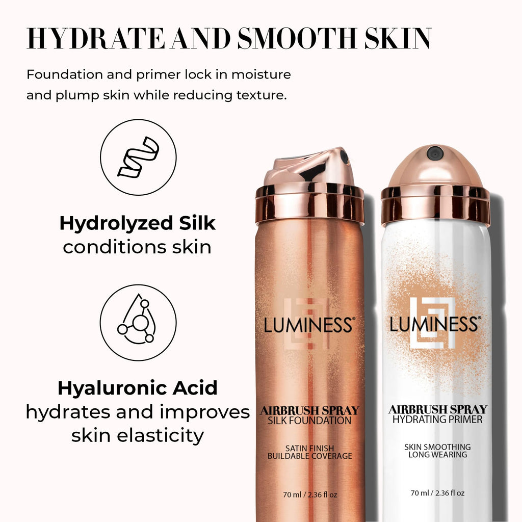 LUMINESS Silk Airbrush Primer & Foundation Kit Deep – Hydration, Buildable Coverage