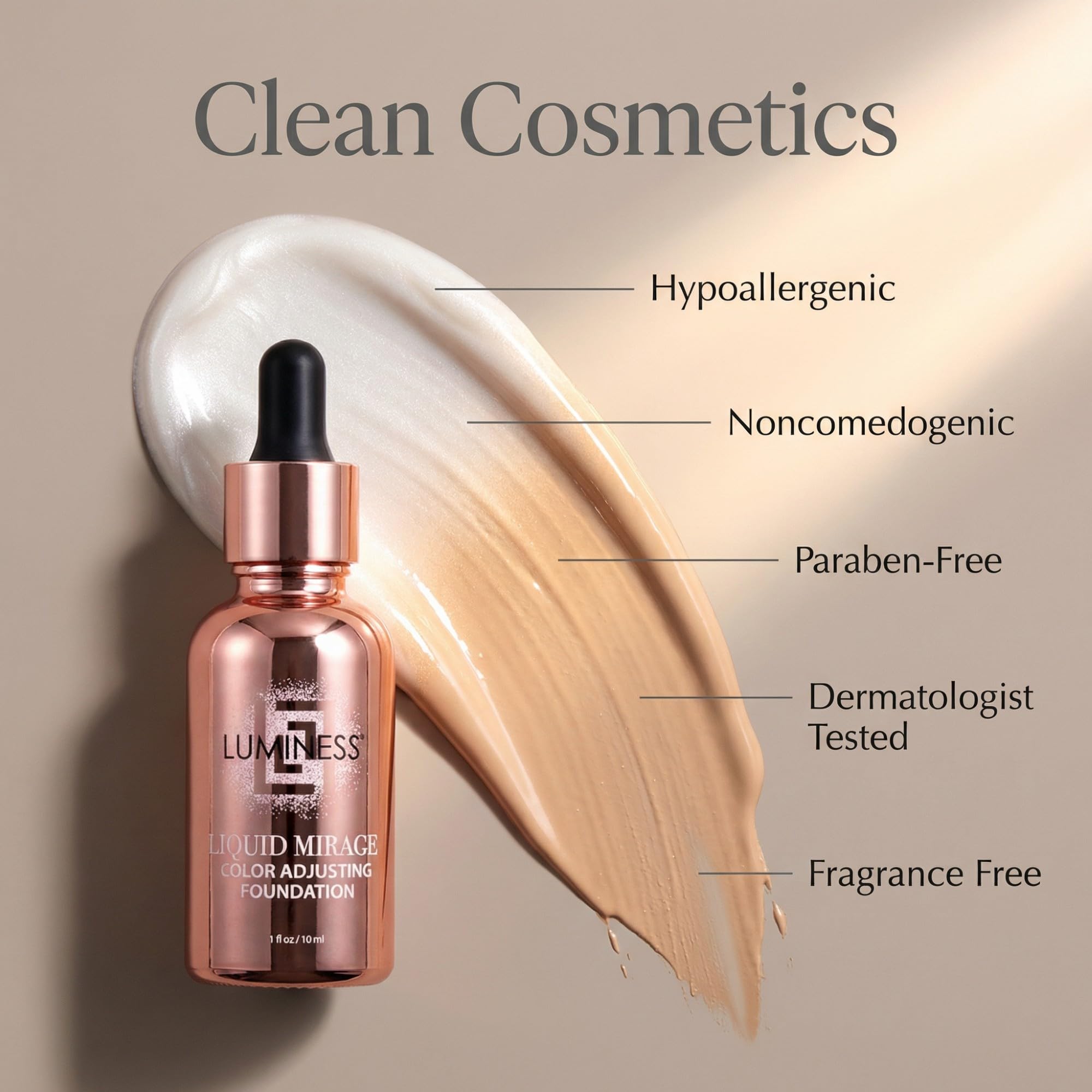 LUMINESS Liquid Mirage Foundation Kit with SPF 50 – Color-Changing Foundation, Primer & Brush