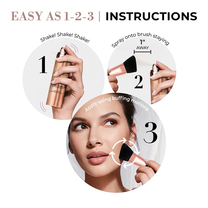 LUMINESS Silk Airbrush Foundation and Buffing Brush Kit – Buildable Coverage, Hydration, Shade Tan Dark