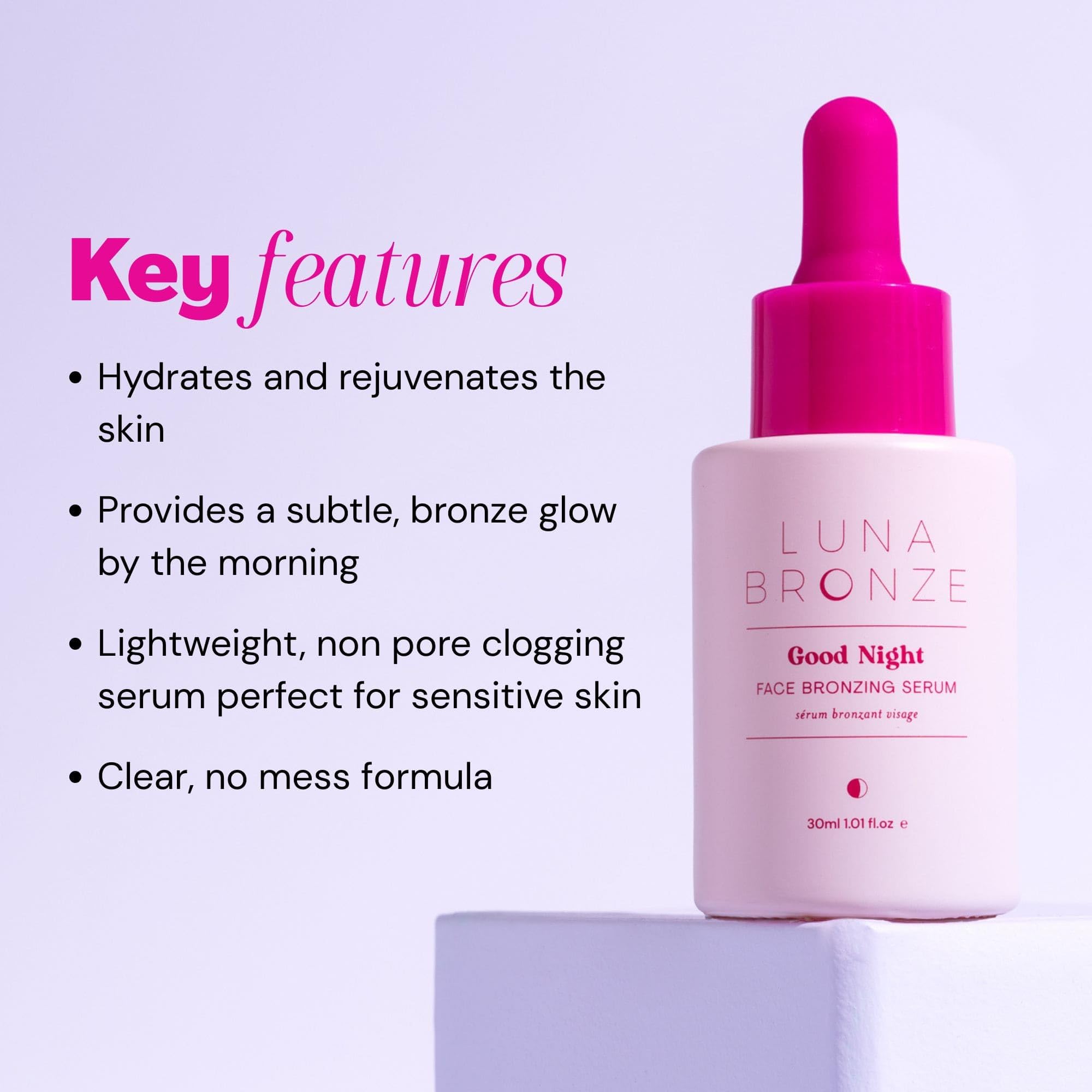 Luna Bronze Good Night Face Tanning Drops | Overnight Glow Serum with Vitamin C