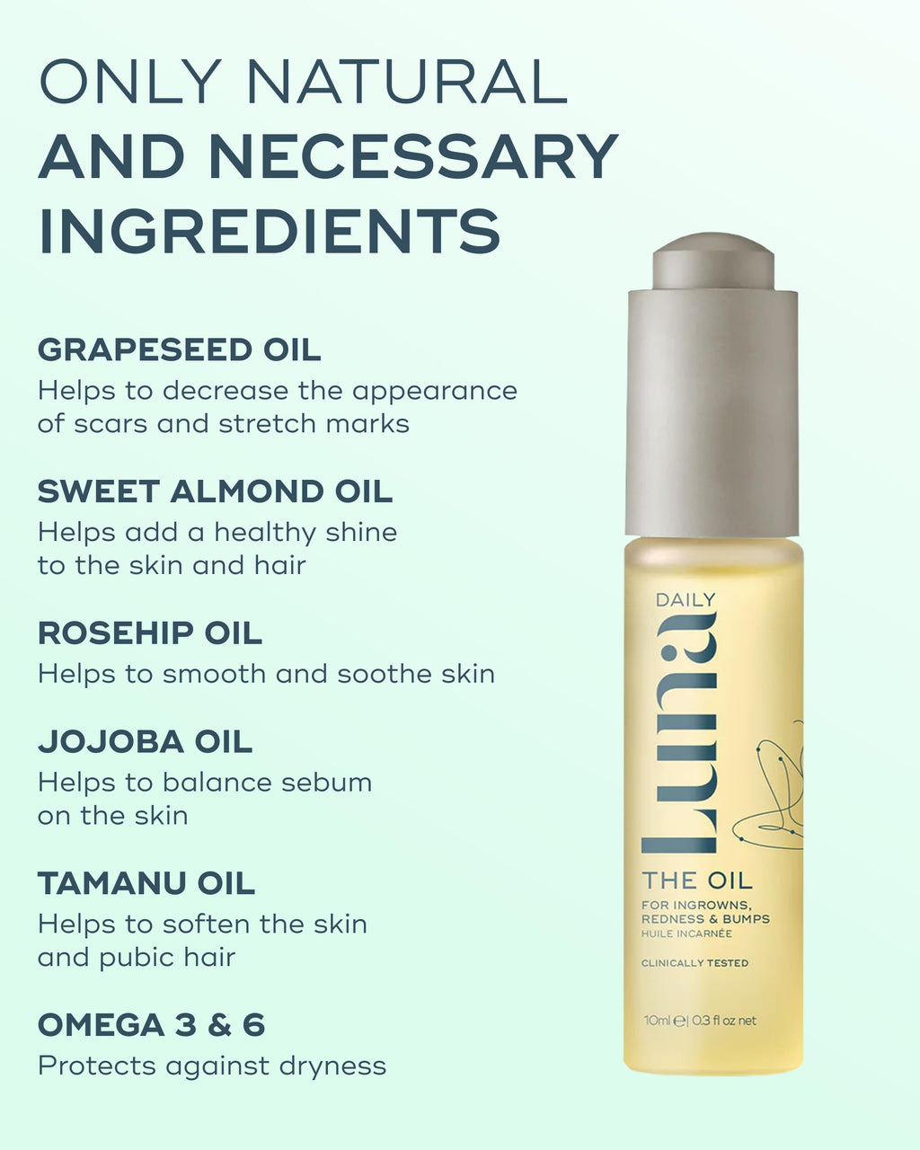 Luna Daily Mini Ingrown Hair Oil (10ml) | Travel-Size Hydrating Oil for Delicate Areas