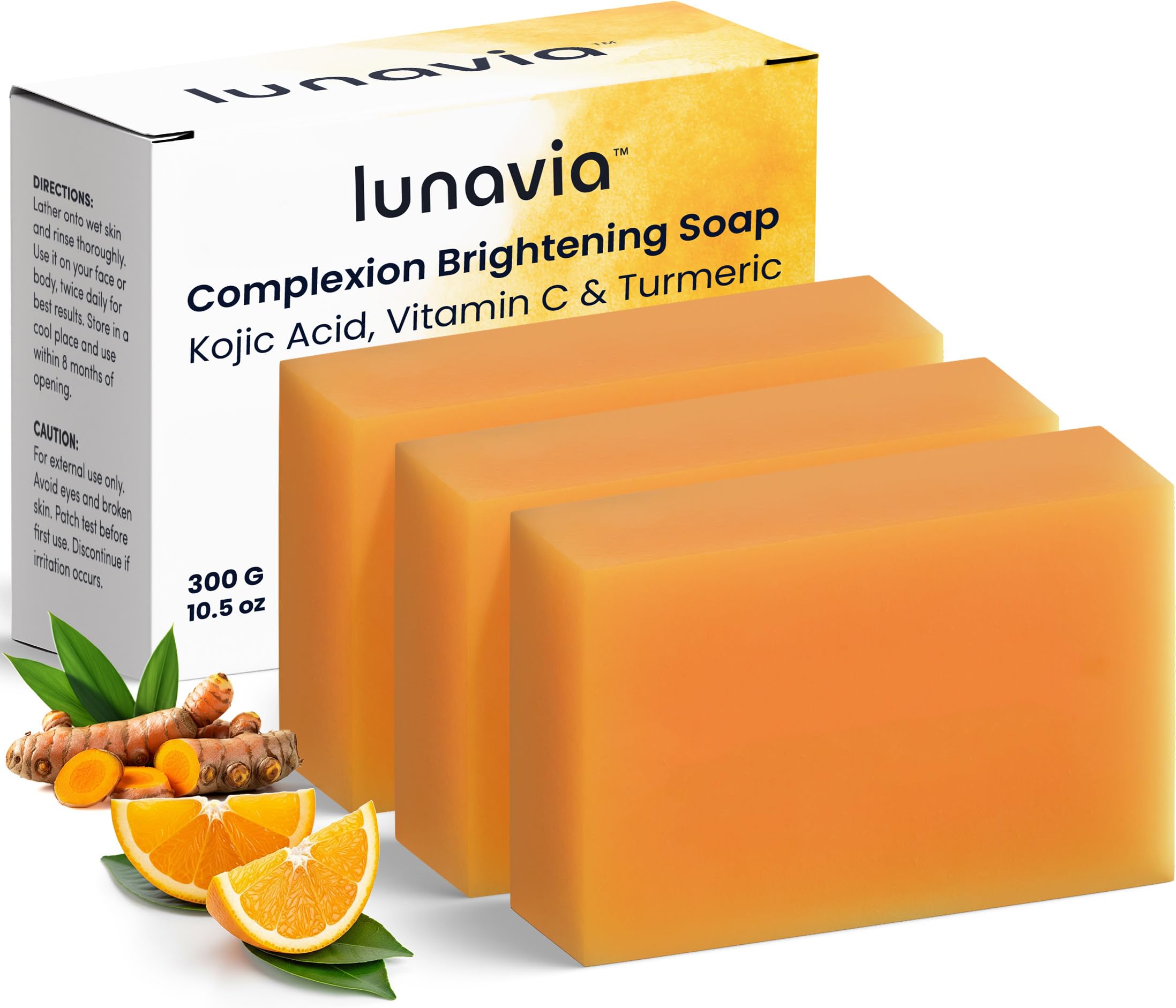 Lunavia Kojic Acid Complexion Brightening Soap Bar – 3-Pack with Vitamin C, Turmeric, Retinol, Collagen & Hyaluronic Acid