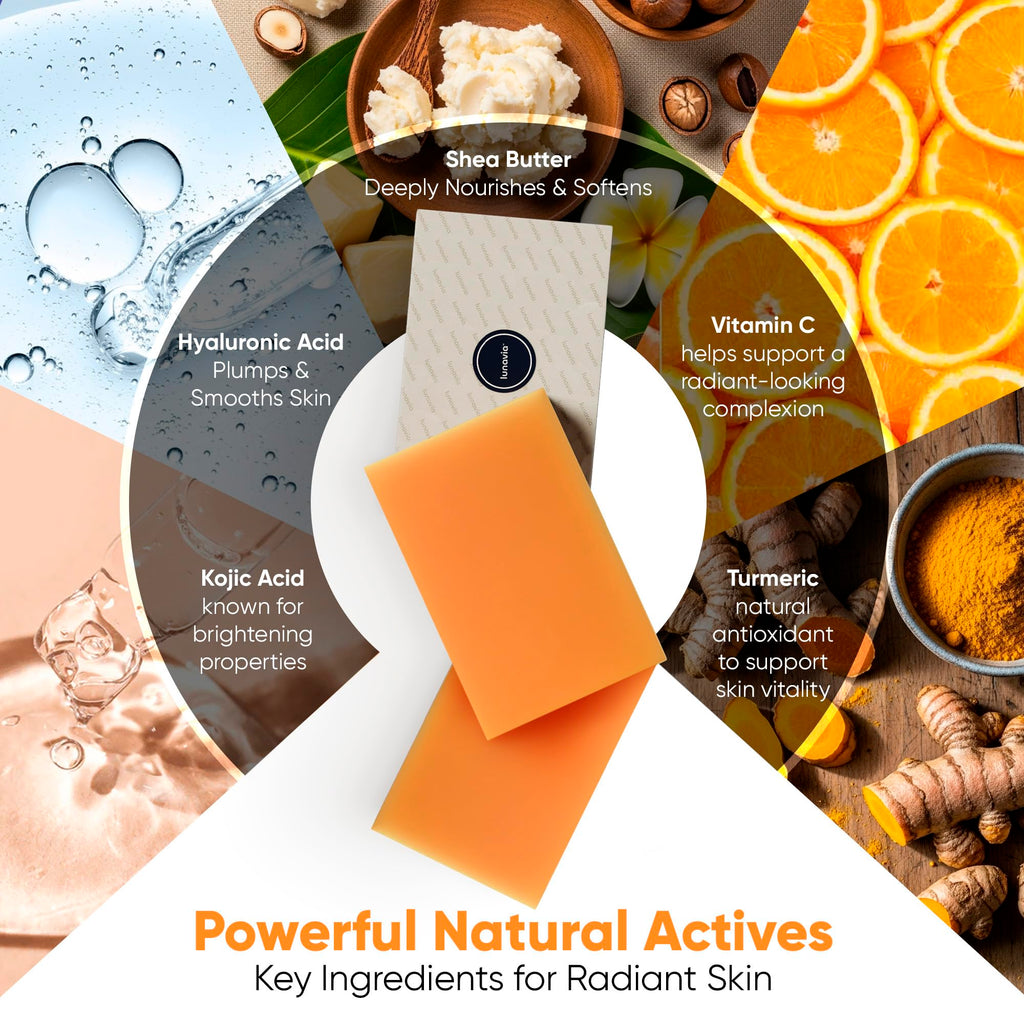 Lunavia Kojic Acid Complexion Brightening Soap Bar – 3-Pack with Vitamin C, Turmeric, Retinol, Collagen & Hyaluronic Acid