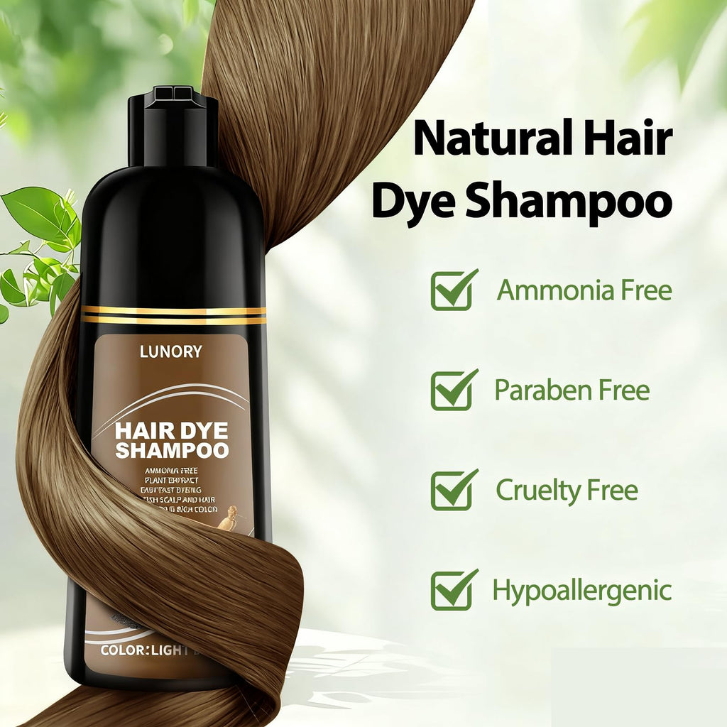 Lunory Light Brown Hair Dye Shampoo – 3-in-1 Color, Ammonia-Free & Paraben-Free