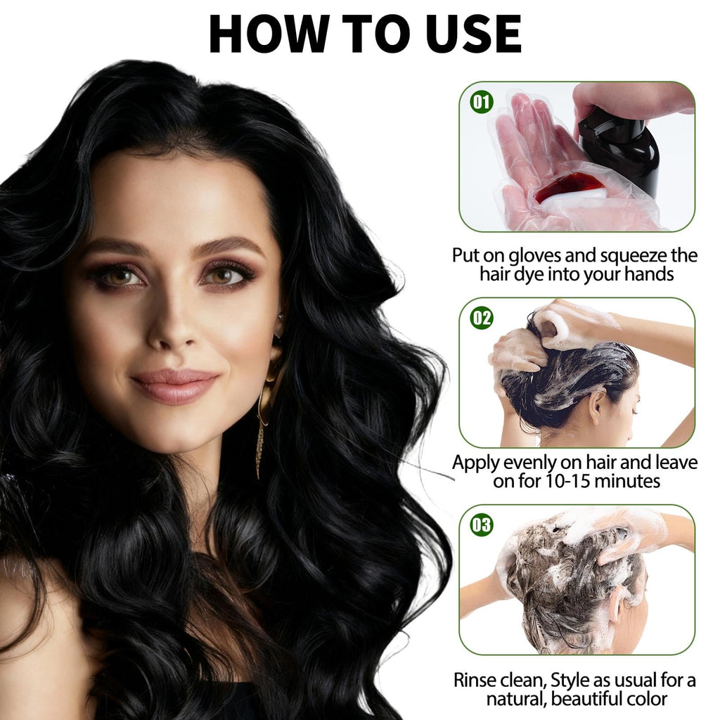 Lunory Black Hair Dye Shampoo – 3-in-1 Color, 100% Gray Coverage, Ammonia & Paraben Free (500ml)