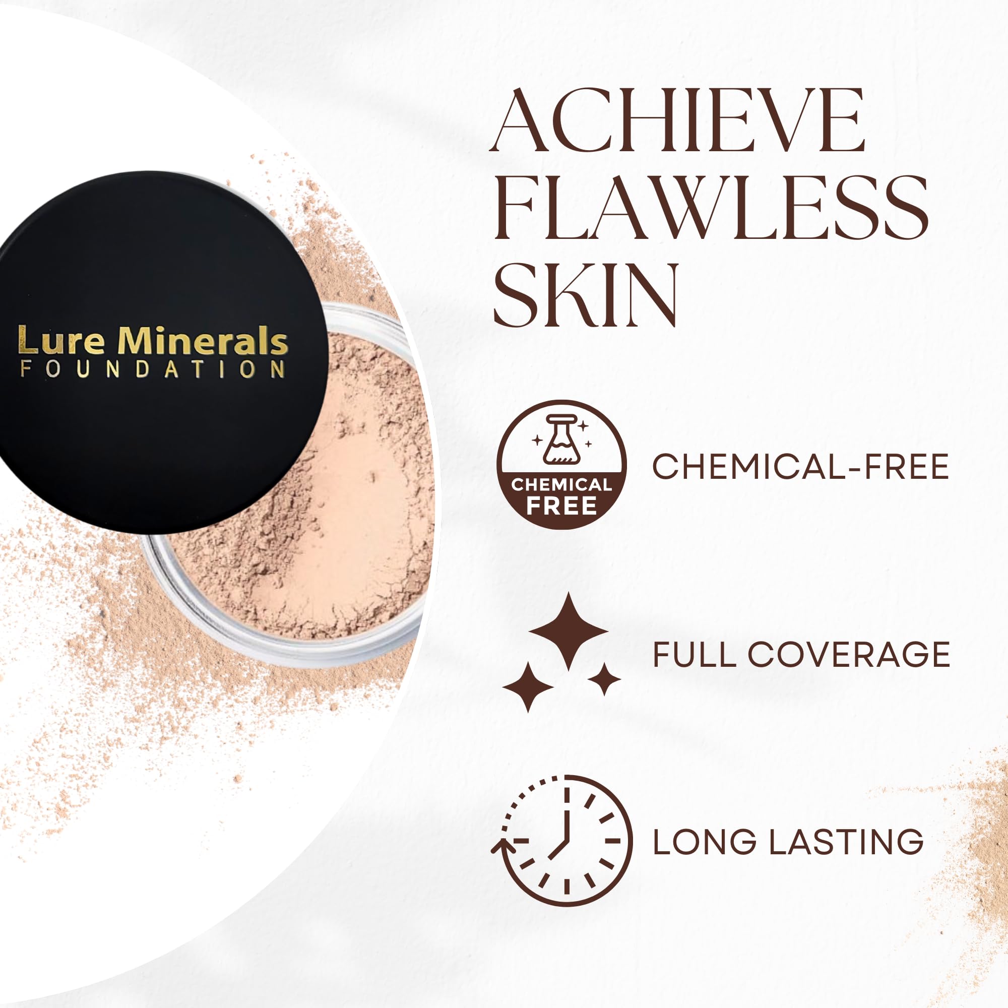 Lure Minerals Foundation Loose Powder 8g Sifter Jar – Choose Color, Free of Harmful Ingredients | Compare to Bare Minerals