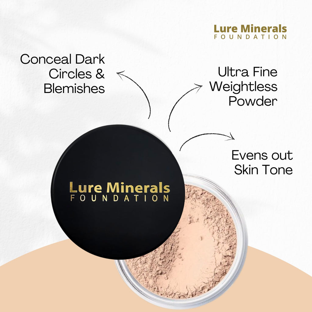 Lure Minerals Foundation Loose Powder 8g Sifter Jar – Choose Color, Free of Harmful Ingredients | Compare to Bare Minerals