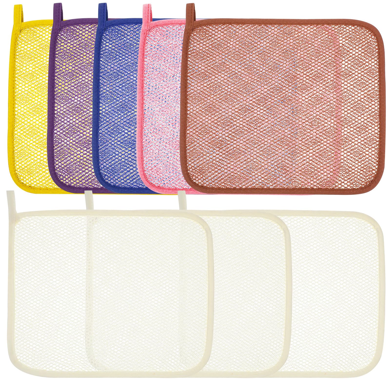 Lurrose Exfoliating Face Washcloths – 8pc Nylon Body Scrubbers for Shower and Skin Cleansing