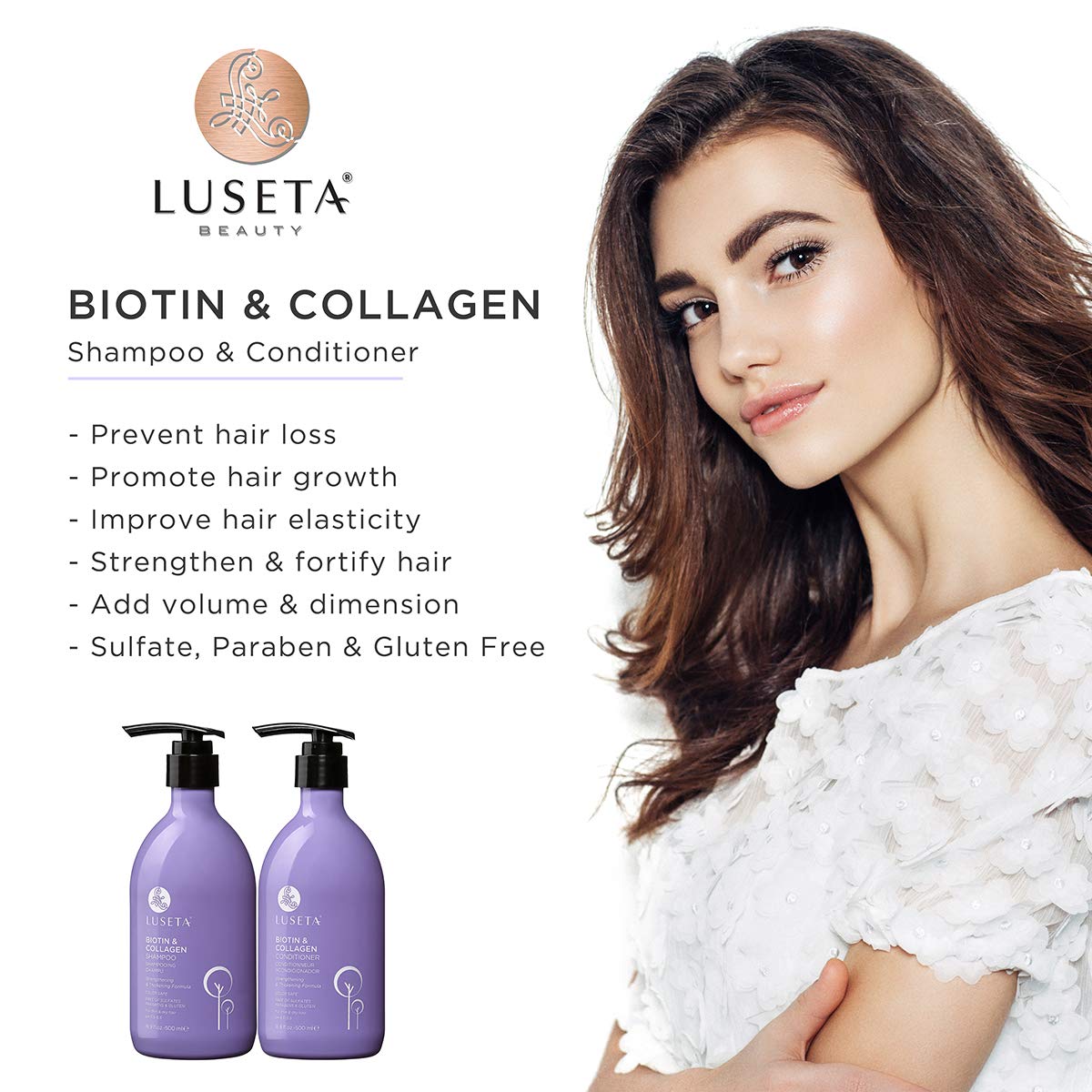 Luseta Biotin & Collagen Shampoo – Thickening Formula with Argan Oil | Sulfate & Paraben Free, 33.8oz