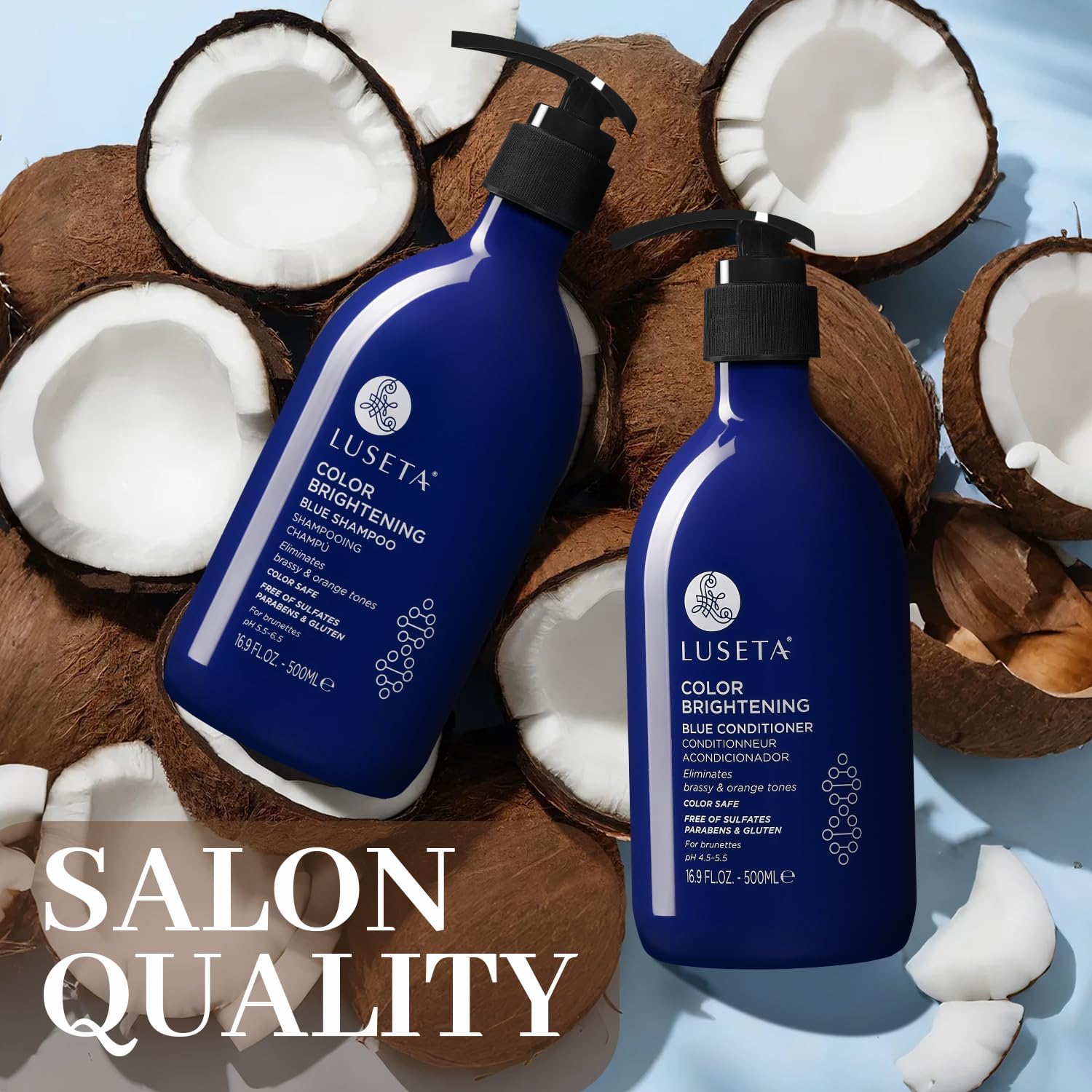 Luseta Blue Shampoo for Brassy Hair & Brunettes – Tones Down Orange & Copper (2x16.9oz)