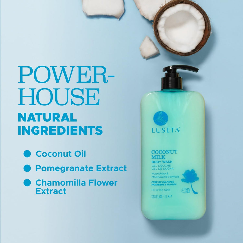 Luseta Coconut Milk Body Wash with Coconut Oil & Pomegranate — Deep Hydration & Gentle Cleansing (33.8oz)