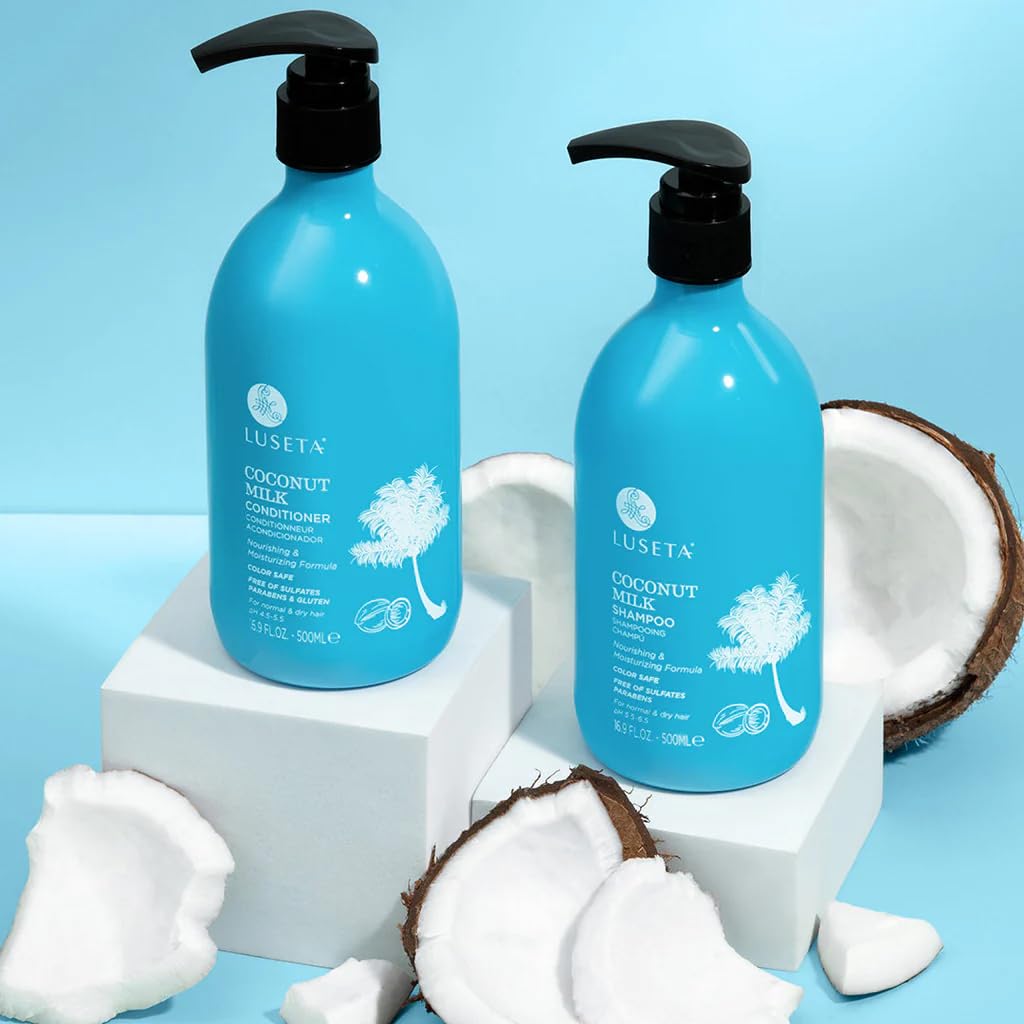 LLUSETA Coconut Milk Shampoo & Conditioner — Nourishing, Color Safe, Sulfate Free (16.9 oz Each)
