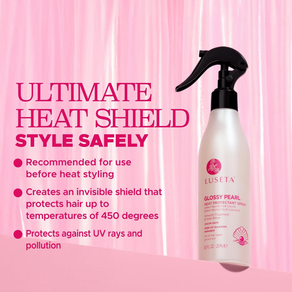 Luseta Glossy Pearl Heat Protectant Spray – Thermal Protection, Shine & Strength (8.5oz)
