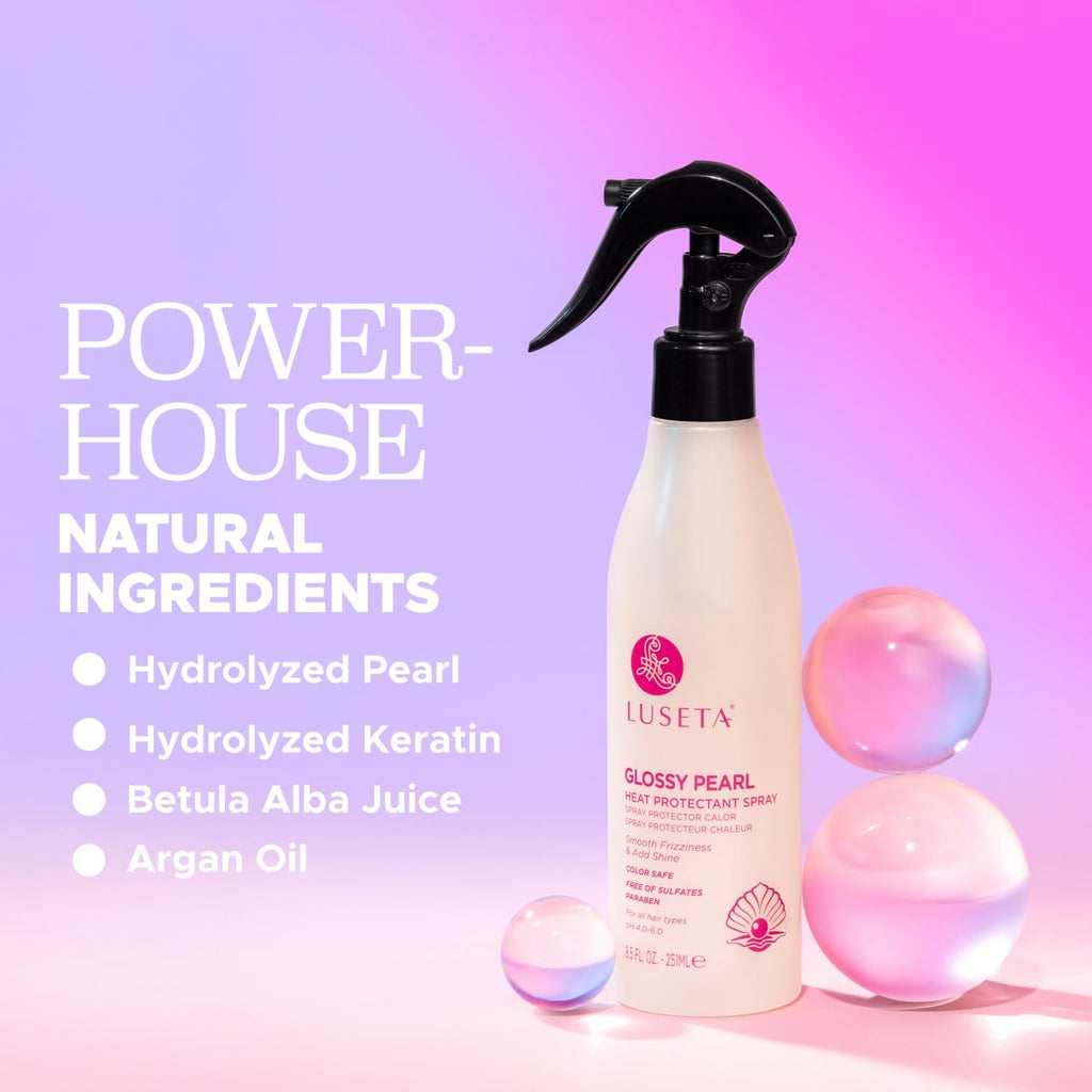 Luseta Glossy Pearl Heat Protectant Spray – Thermal Protection, Shine & Strength (8.5oz)