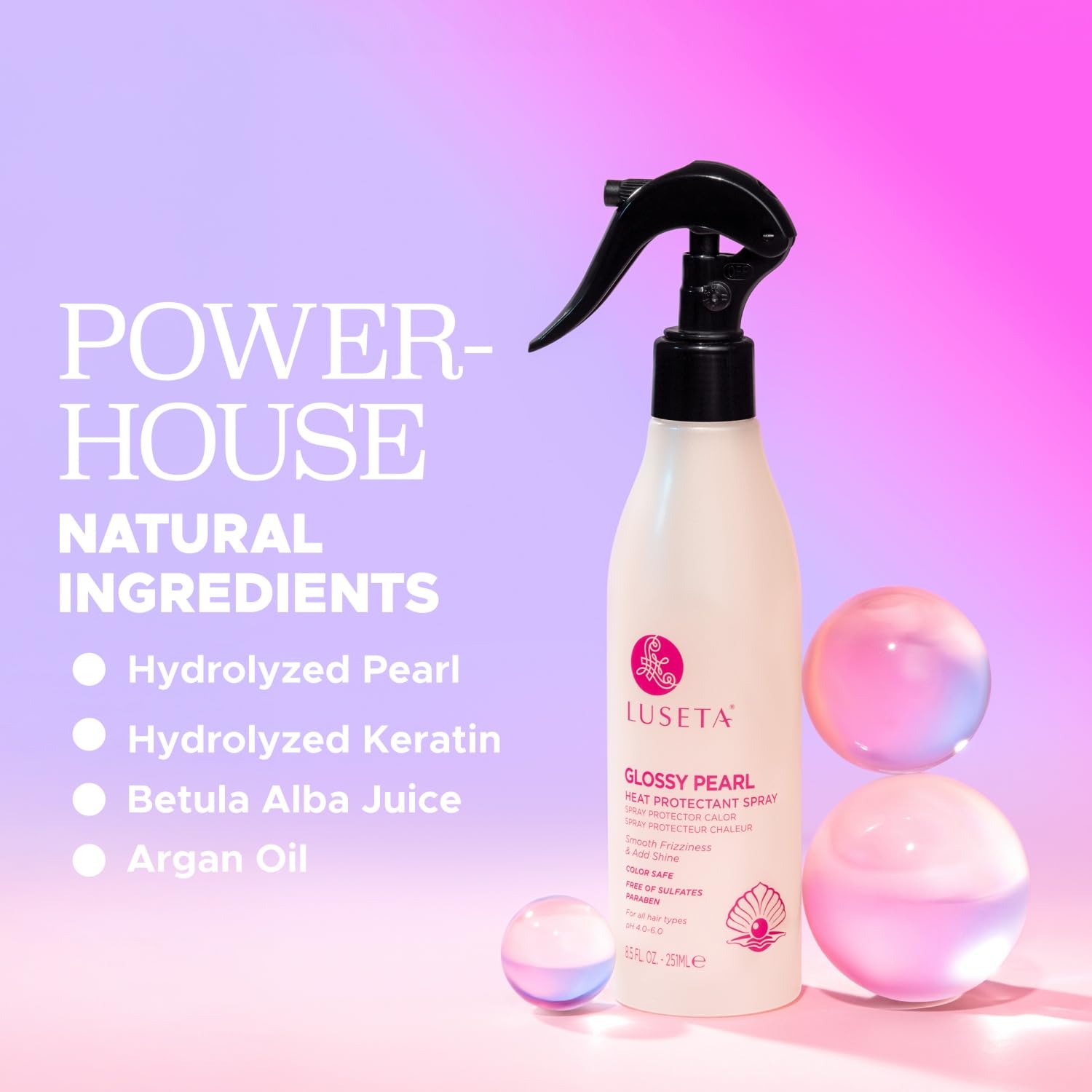Luseta Glossy Pearl Heat Protectant Spray – Thermal Protection, Shine & Strength (8.5oz)