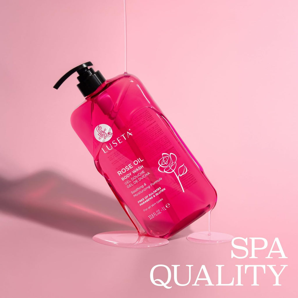 Luseta Rose Oil Body Wash – Hydrating Shower Gel for Dry Skin (Sulfate-Free, 33.8oz)