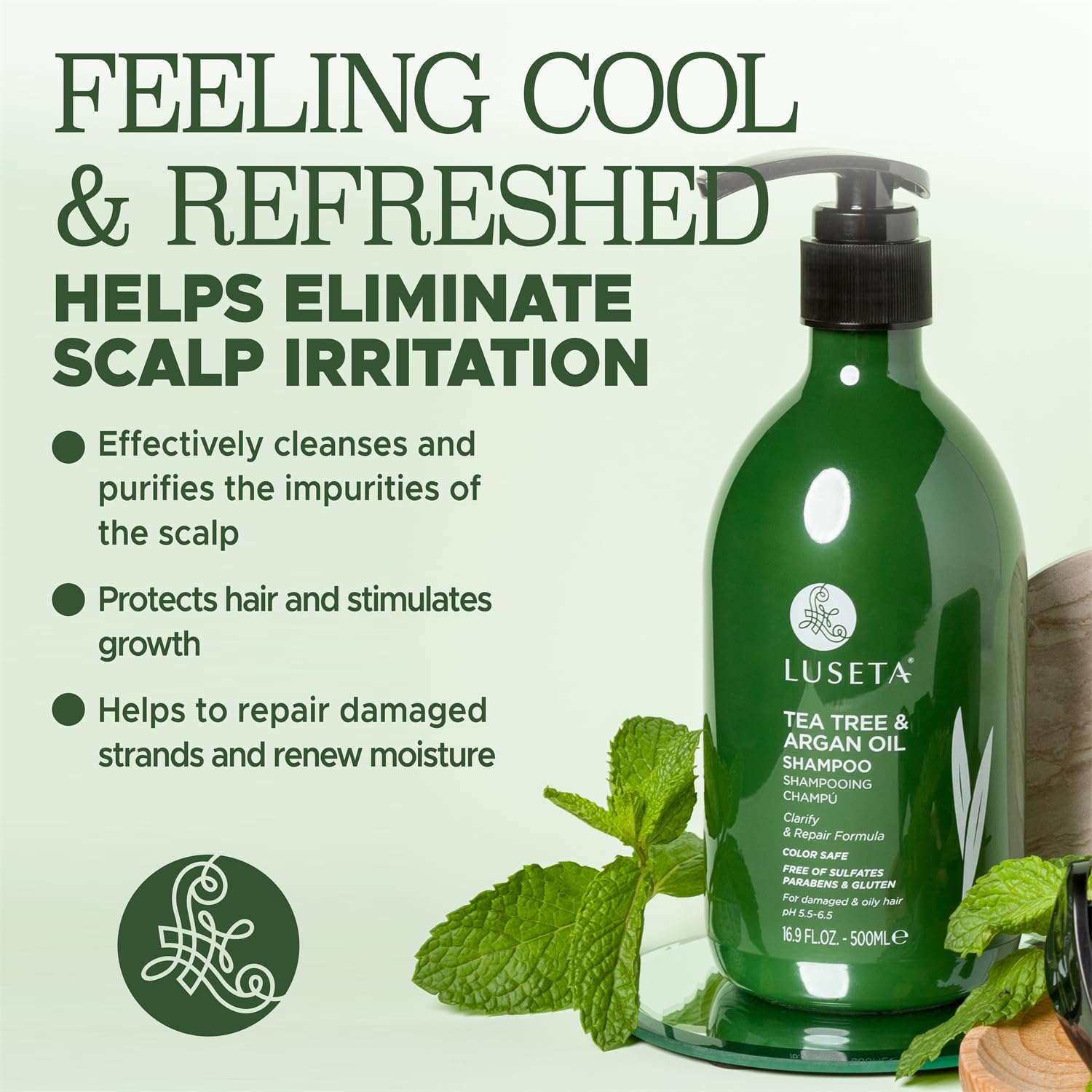 Luseta Tea Tree Shampoo with Argan Oil – Clarifying, Hydrating, Sulfate- and Paraben-Free | 16.9 fl oz