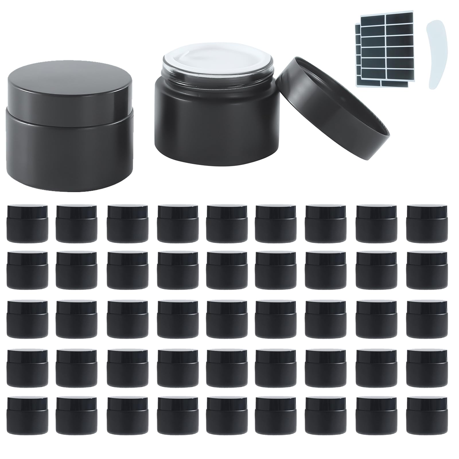 Lustervial 2oz Glass Jars with Lids — 45 Pack Matte Black Travel Cosmetic Containers