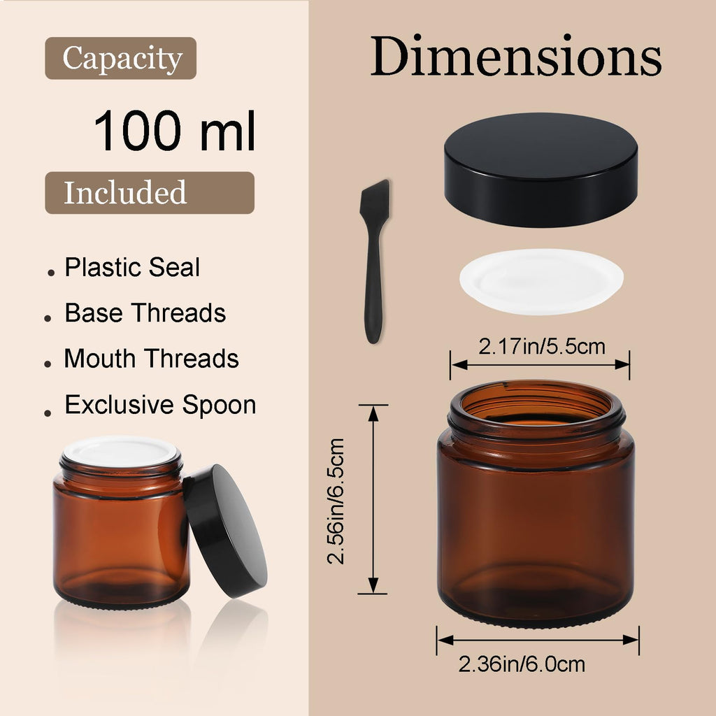 Lustervial 4oz Amber Glass Jars with Lids Black Label – 16 Pack Travel Cosmetic Containers