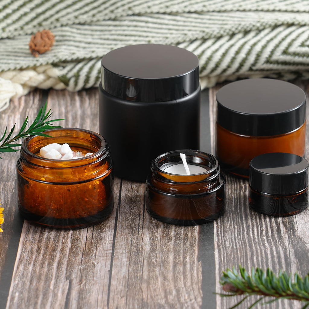 Lustervial 4oz Glass Jars with Lids – 16 Pack Travel Cosmetic Containers, Matte Black