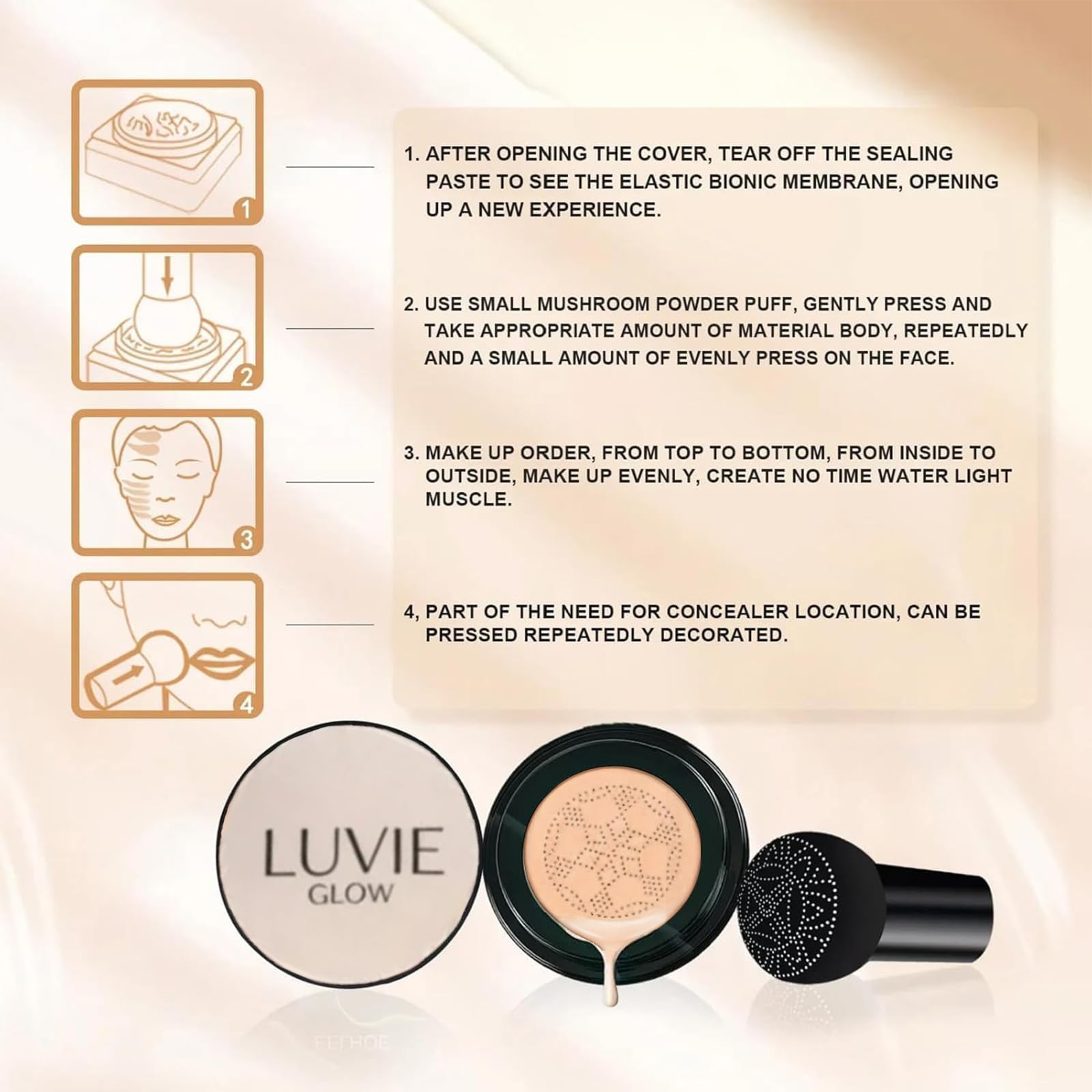 Luvie Glow Foundation Cushion – Mushroom Head Air Cushion CC Cream for Flawless, Dewy Skin
