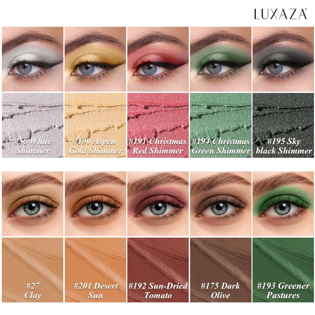 LUXAZA 10PCS Eyeshadow Stick – Pro Longwear Cream Eye Shadow Brightener Pencil in Christmas Golden Night