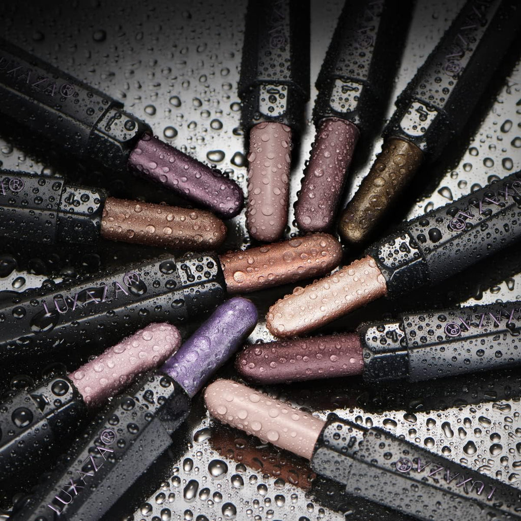 LUXAZA PRO Plum Eyeshadow Stick Set – 10pc Neutral Shimmer & Matte Cream Palette + Bronze Smoky Eyeliner Kit