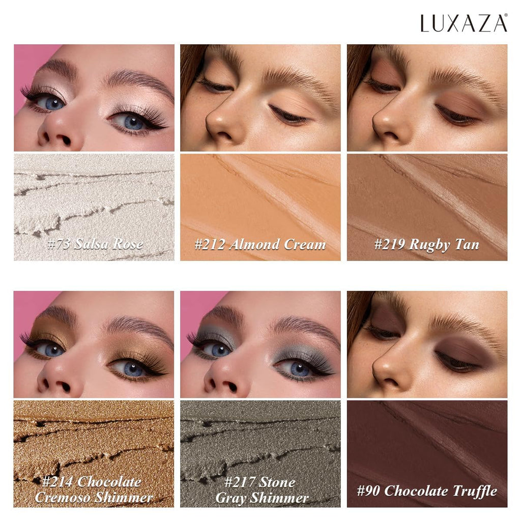 LUXAZA PRO Neutral Brown Eyeshadow Stick 6-Piece Set – Metallic Shimmer & Matte Cream Eye Shadow in Brown Latte