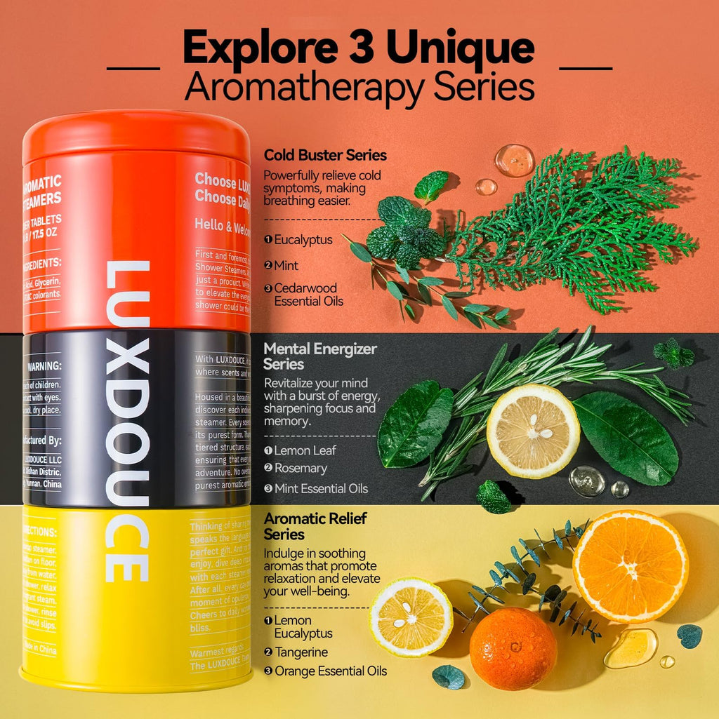 LUXDOUCE Shower Steamer 21-Pack – Aromatherapy Shower Bombs with Pure Essential Oils (3 Scents)