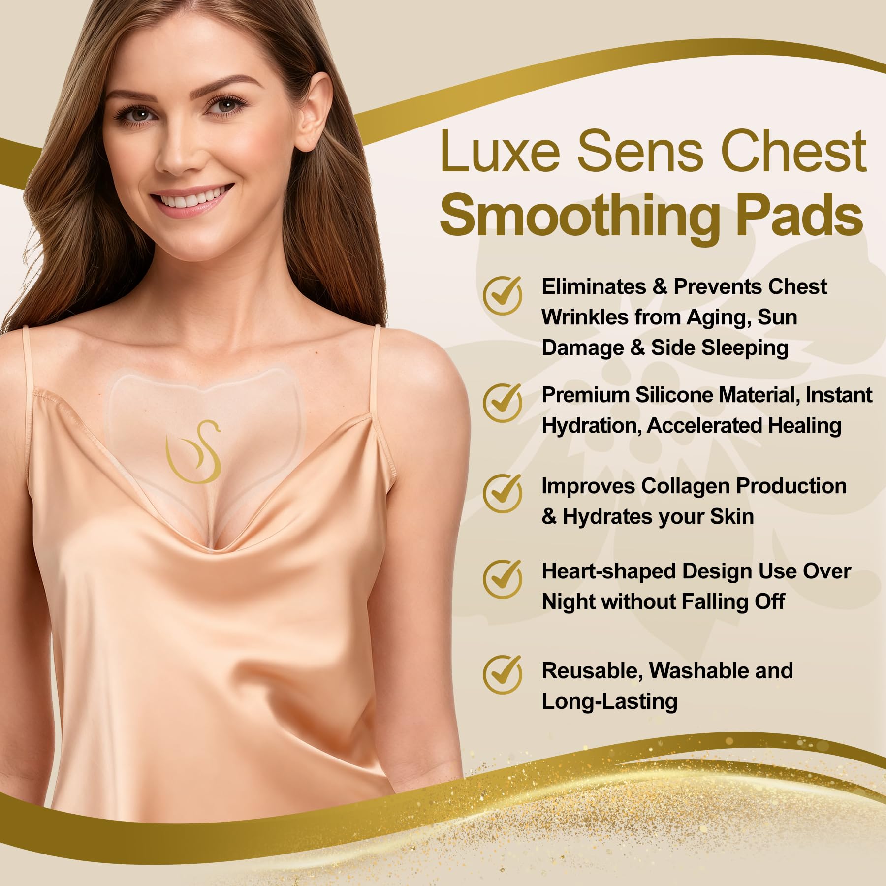 Luxe Sens Chest Wrinkle Patches 4 Pack – Reusable Silicone Pads for Decolletage & Neck