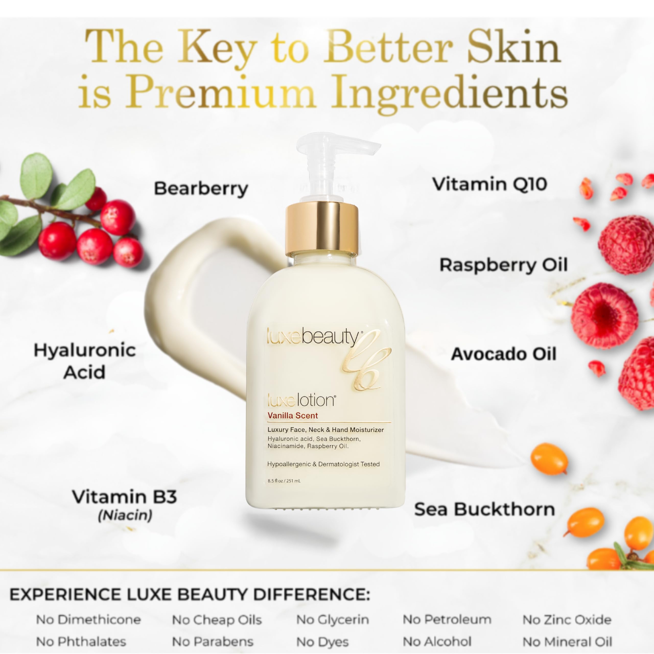 LUXEBEAUTY Luxe Beauty Non Greasy Hyaluronic Acid Moisturizer – Vanilla Lotion