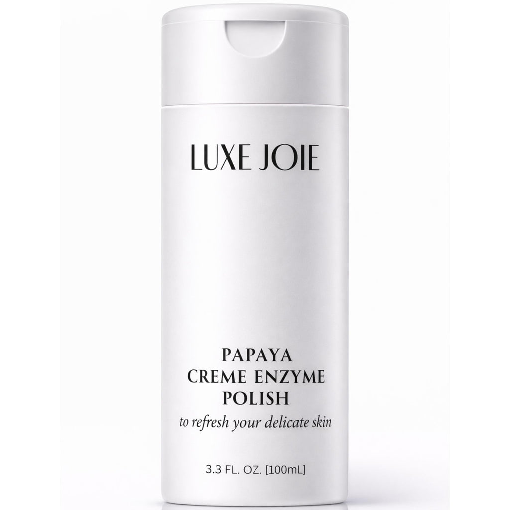 LuxeJoie Papaya Crème Enzyme Polish – Gentle Exfoliating Scrub with Papaya & Pineapple Enzymes (Face, Neck & Décolleté) 3.3 oz