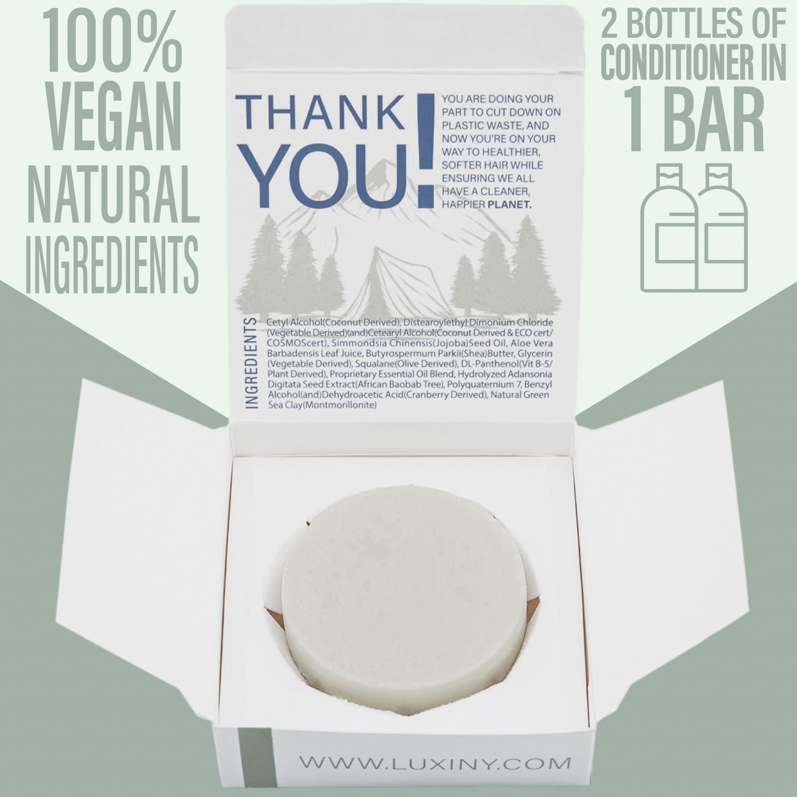 Luxiny Tea Tree Mint Shampoo & Conditioner Bar Set – Sulfate-Free, Made in USA