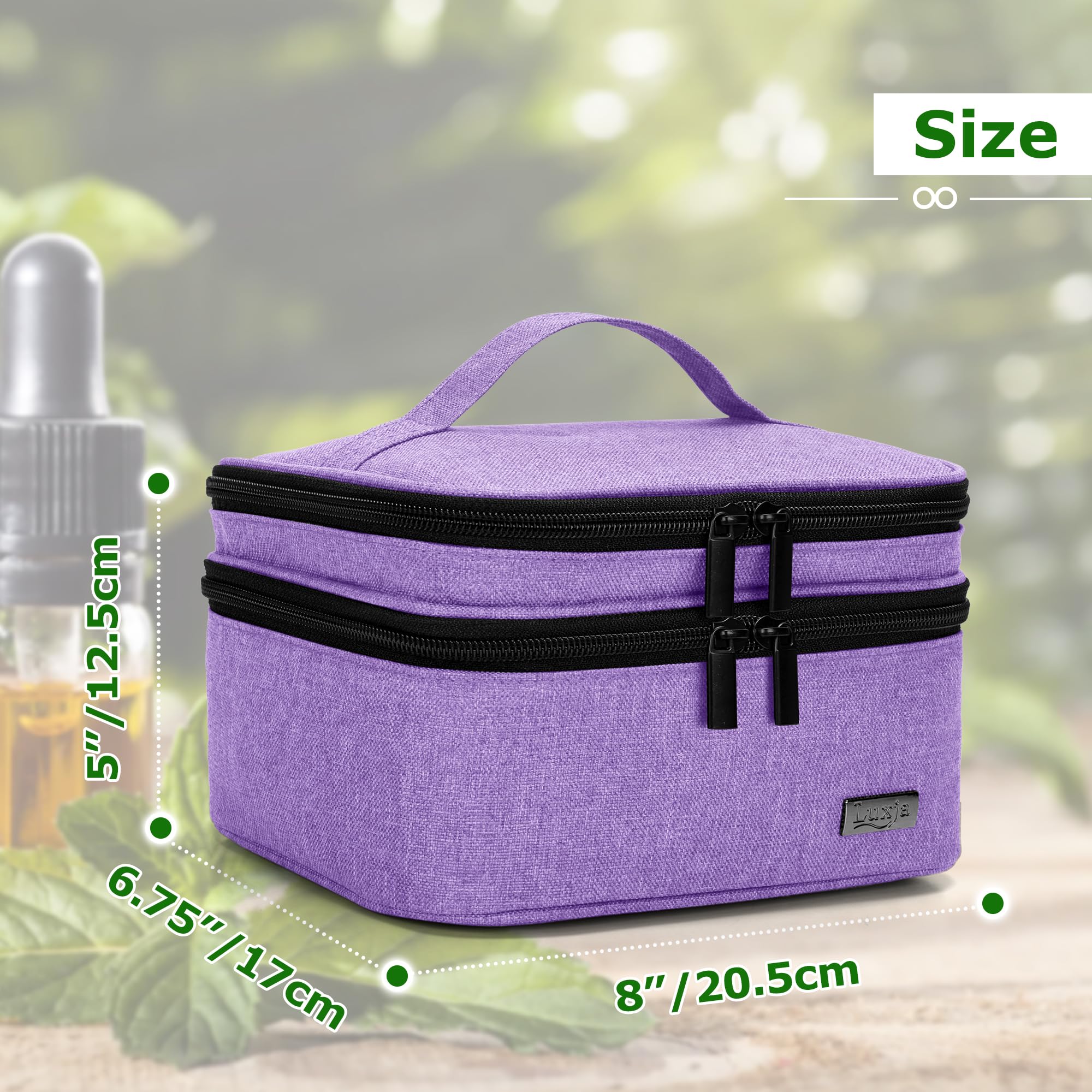 Luxja Essential Oil Carrying Case – Holds 30 Bottles (5ml-30ml) | Double-Layer Organizer (Lavender) - Bag Only