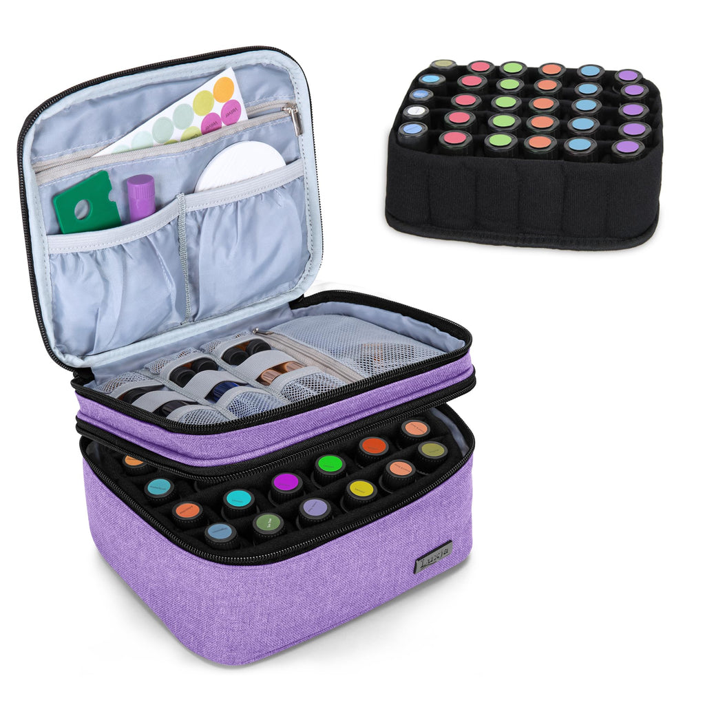 Luxja Essential Oil Carrying Case – Holds 30 Bottles (5ml-30ml) | Double-Layer Organizer (Lavender) - Bag Only
