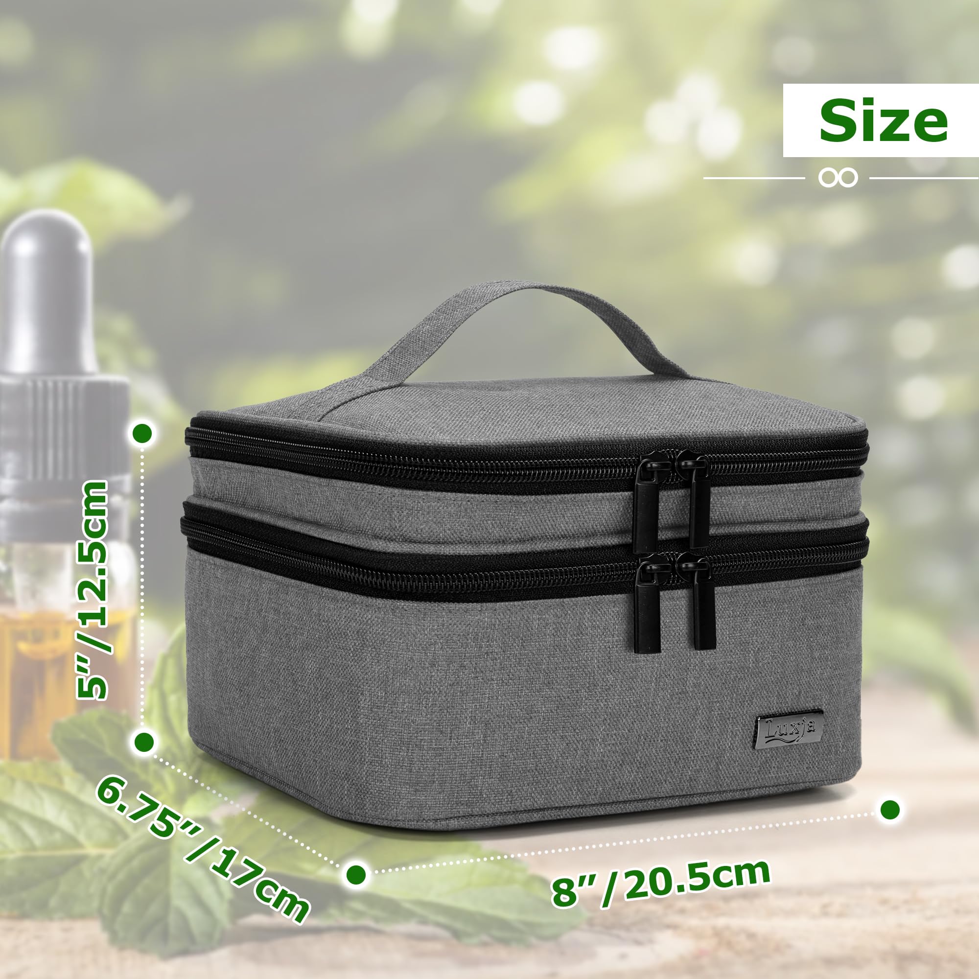 LUXJA Essential Oil Carrying Case — Holds 30 Bottles (5–30ml) | Double-Layer Organizer, Gray